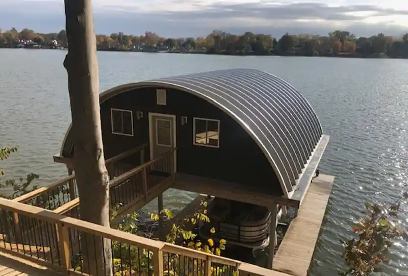 Quonset hut on a lake